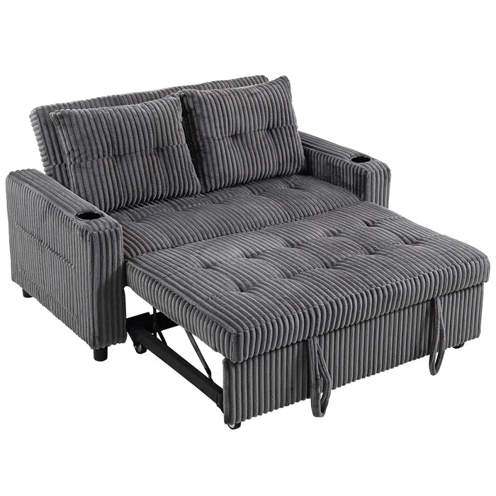 2-Seater Corduroy Sofa Bed – Charcoal Grey | Pull-Out Sleeper Loveseat HOMCOM - Little and Giant Explorers