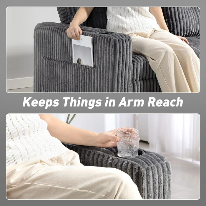 2-Seater Corduroy Sofa Bed – Charcoal Grey | Pull-Out Sleeper Loveseat HOMCOM - Little and Giant Explorers