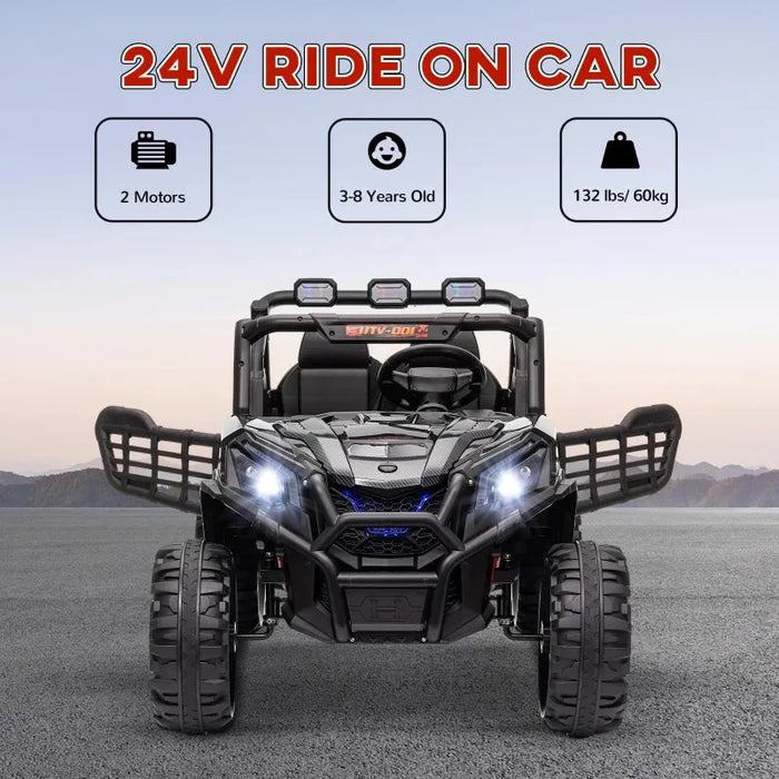 2 Seater Kids Electric UTV with Suspension System in Black 24V - Little and Giant Explorers AIYAPLAY