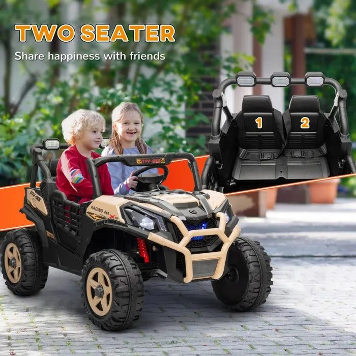 2 Seater Kids Electric UTV with Suspension System in Khaki 24V - Little and Giant Explorers AIYAPLAY