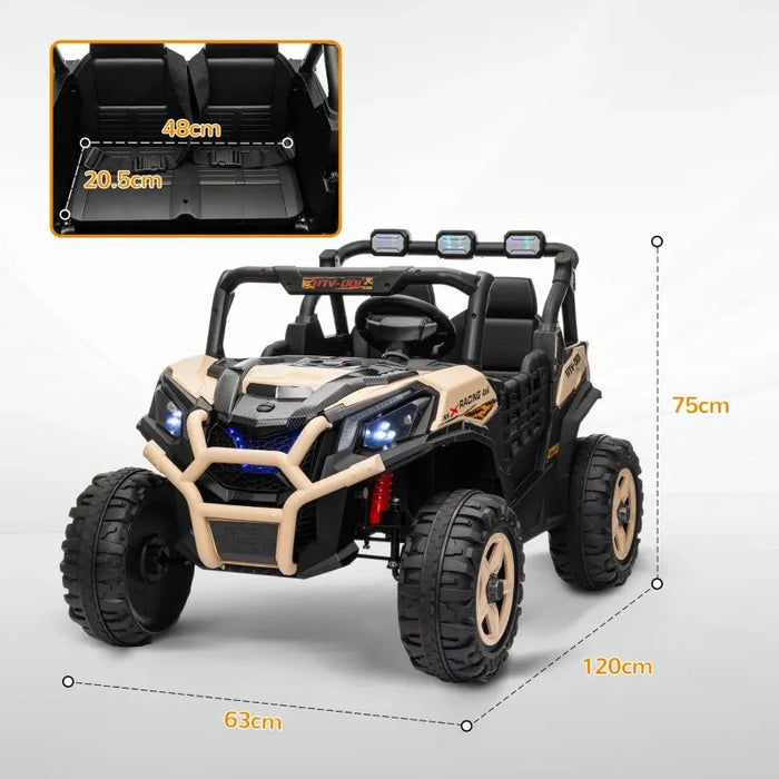 2 Seater Kids Electric UTV with Suspension System in Khaki 24V - Little and Giant Explorers AIYAPLAY