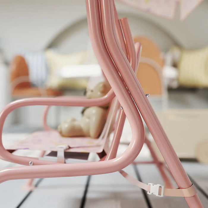 Kids 2 Seater Swing | Pink Steel with Rainbow Pattern and Adjustable Canopy - Little and Giant Explorers AIYAPLAY