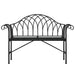 Black steel 2-seater metal garden bench with armrests and decorative backrest
