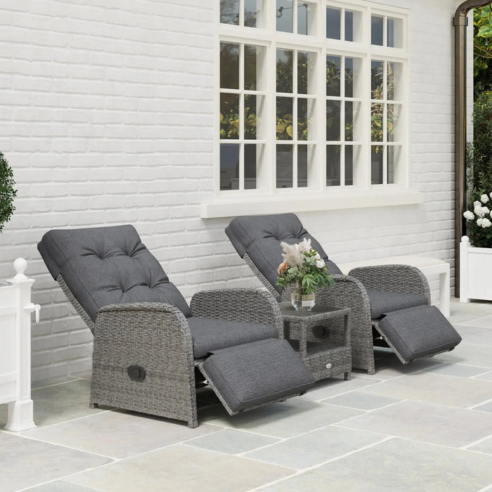 2 Seater Patio Rattan Wicker Chaise Lounge Sofa Set with Cushion in Grey - Little and Giant Explorers Outsunny