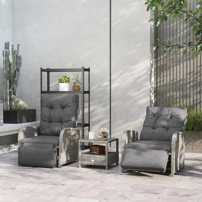 2 Seater Patio Rattan Wicker Chaise Lounge Sofa Set with Cushion in Grey - Little and Giant Explorers Outsunny