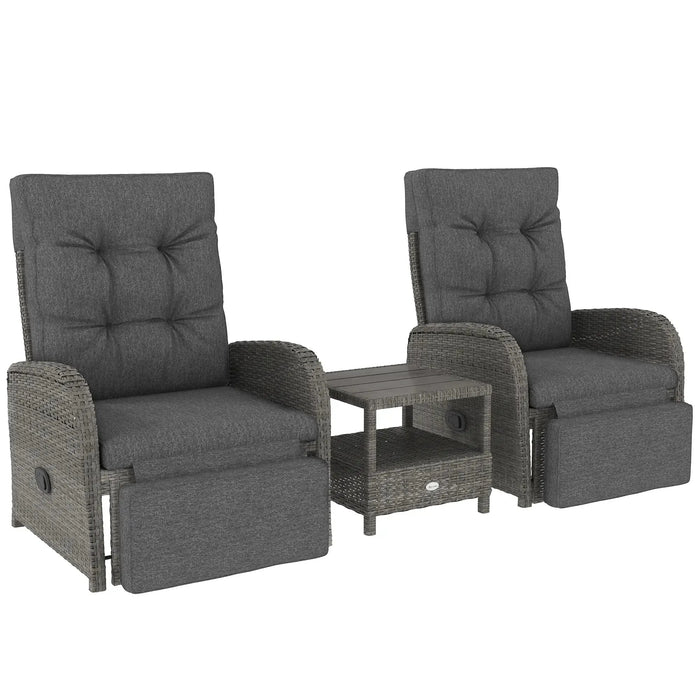 2 Seater Patio Rattan Wicker Chaise Lounge Sofa Set with Cushion in Grey - Little and Giant Explorers Outsunny