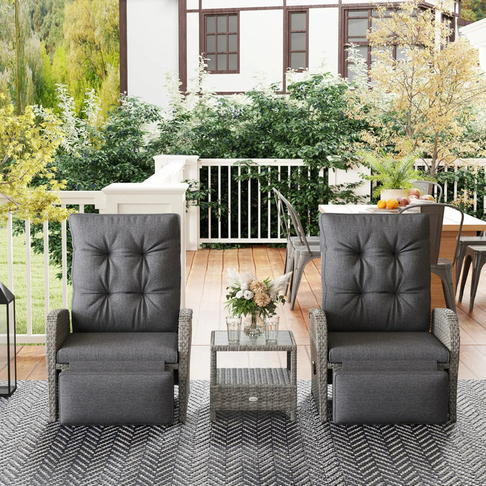 2 Seater Patio Rattan Wicker Chaise Lounge Sofa Set with Cushion in Grey - Little and Giant Explorers Outsunny