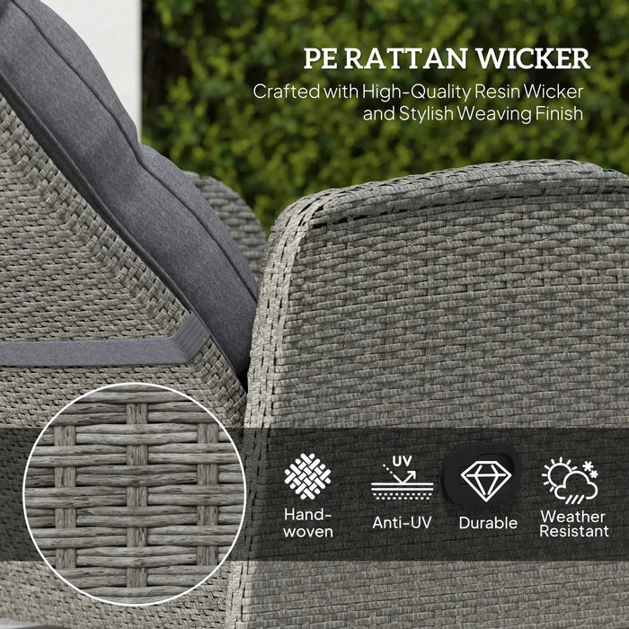 2 Seater Patio Rattan Wicker Chaise Lounge Sofa Set with Cushion in Grey - Little and Giant Explorers Outsunny