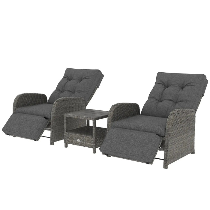 2 Seater Patio Rattan Wicker Chaise Lounge Sofa Set with Cushion in Grey - Little and Giant Explorers Outsunny