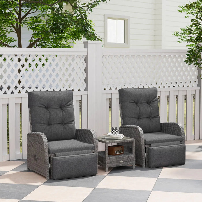 2 Seater Patio Rattan Wicker Chaise Lounge Sofa Set with Cushion in Grey - Little and Giant Explorers Outsunny