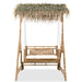 Bamboo 2-seater swing bench with palm leaf canopy and weather-resistant frame