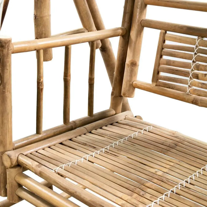 Close-up of a bamboo 2-seater swing bench with weather-resistant construction
