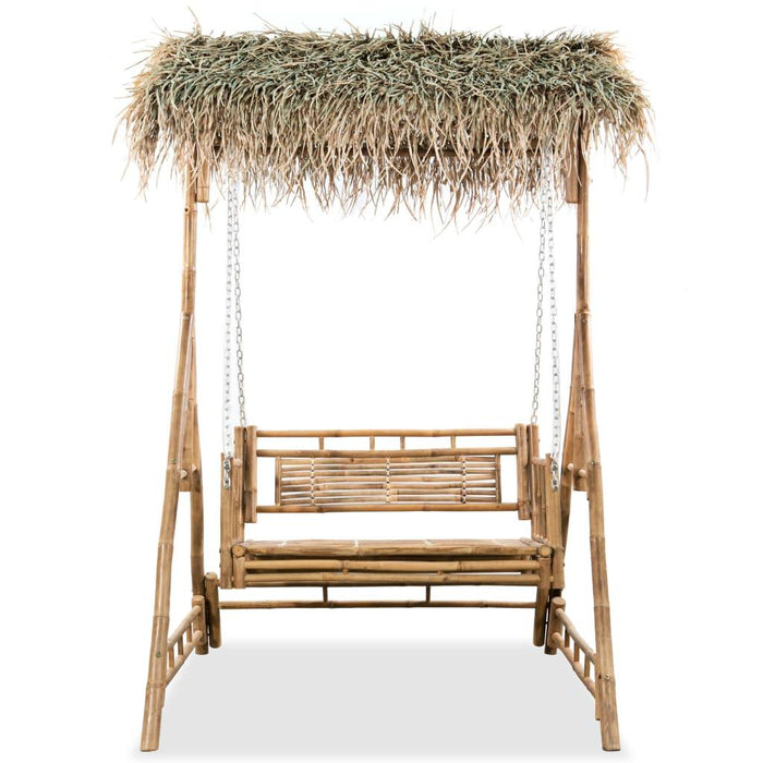 2-Seater Swing Bench with Palm Leaves in Bamboo - Little and Giant Explorers vidaXL