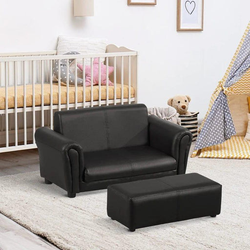 2 Seater Toddler Sofa with Footstool in Black - Little and Giant Explorers HOMCOM