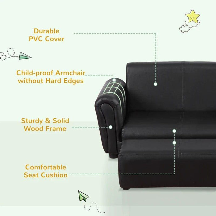 2 Seater Toddler Sofa with Footstool in Black - Little and Giant Explorers HOMCOM