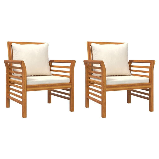 2 Sofa Chairs with Cream White Cushions in Solid Wood Acacia - Little and Giant Explorers vidaXL