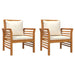 2 Sofa Chairs with Cream White Cushions in Solid Wood Acacia - Little and Giant Explorers vidaXL