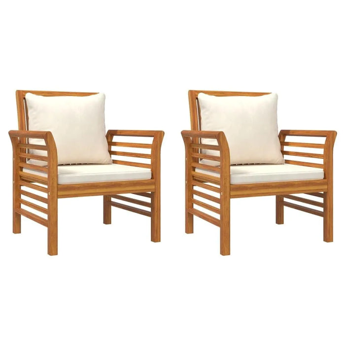 2 Sofa Chairs with Cream White Cushions in Solid Wood Acacia - Little and Giant Explorers vidaXL