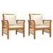 2 Sofa Chairs with Cream White Cushions in Solid Wood Acacia - Little and Giant Explorers vidaXL