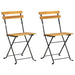 Two steel folding garden chairs with solid acacia wood slats on a white background