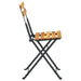 Steel folding garden chair with slatted acacia wood seat and backrest, side view