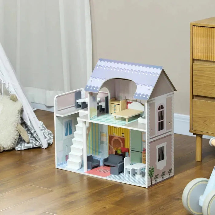 2 Storey Dolls House with 13 Pieces of Furniture and Balcony - Little and Giant Explorers AIYAPLAY