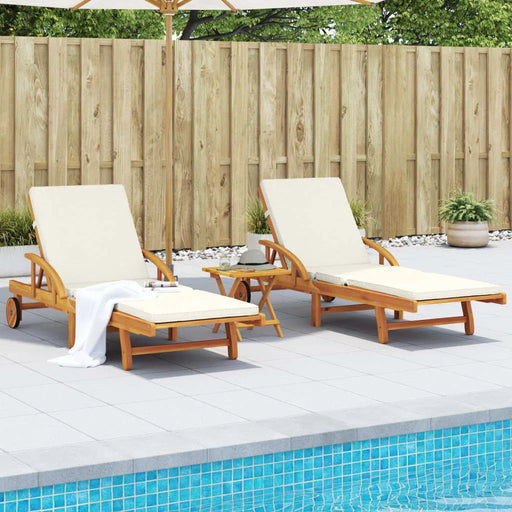 2 Sun Loungers with Cushions in Solid Wood Acacia (200 x 68 x 83cm) - Little and Giant Explorers vidaXL