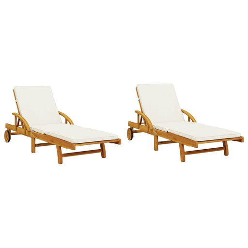 2 Sun Loungers with Cushions in Solid Wood Acacia (200 x 68 x 83cm) - Little and Giant Explorers vidaXL