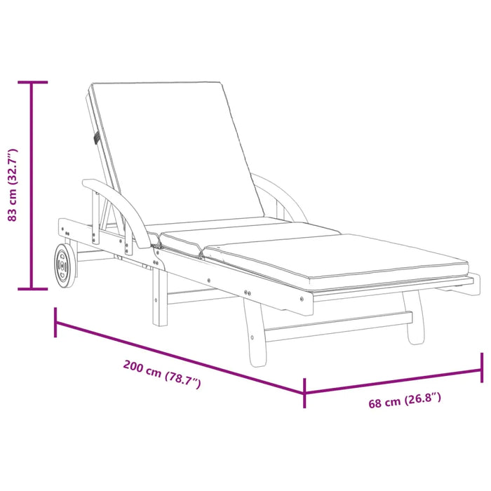 2 Sun Loungers with Cushions in Solid Wood Acacia (200 x 68 x 83cm) - Little and Giant Explorers vidaXL