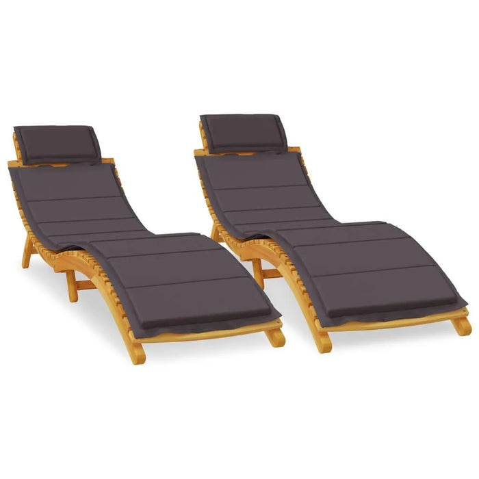 2 Sun Loungers with Dark Grey Cushions in Solid Wood Acacia - Little and Giant Explorers vidaXL