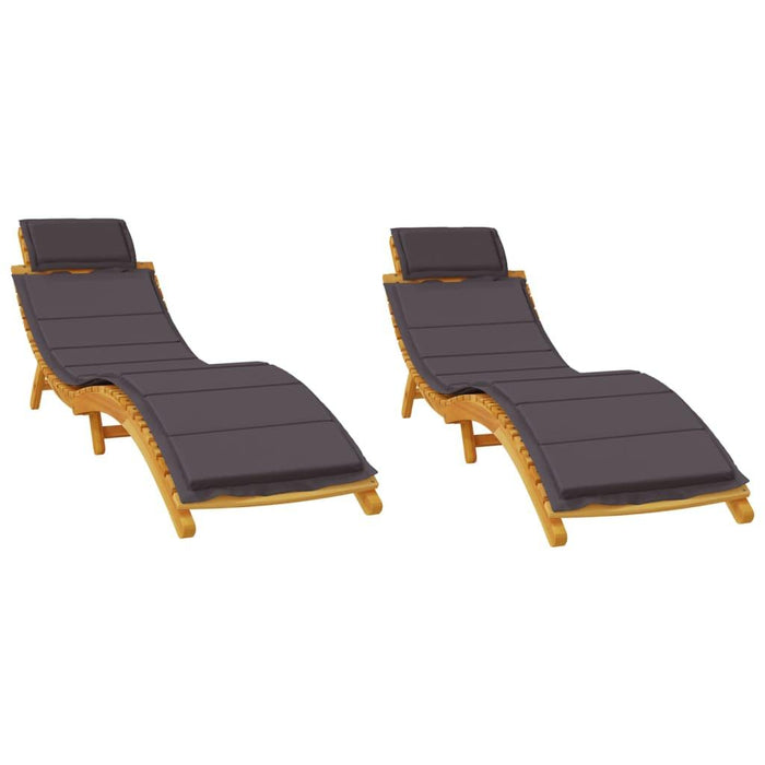 2 Sun Loungers with Dark Grey Cushions in Solid Wood Acacia - Little and Giant Explorers vidaXL