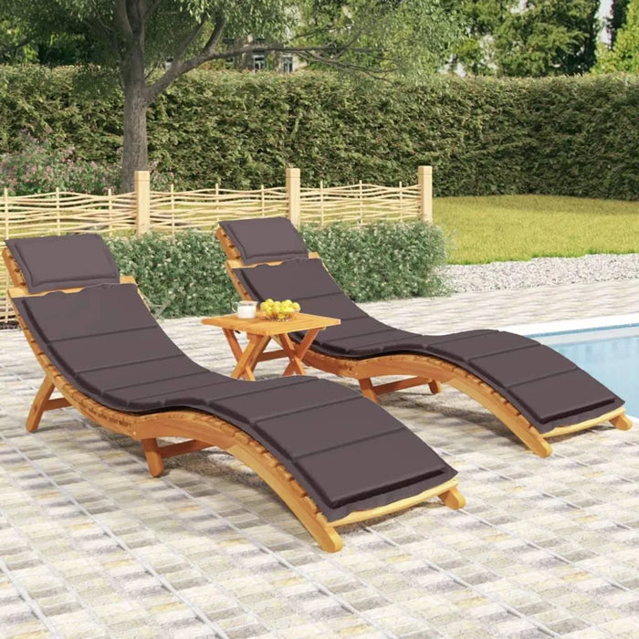 2 Sun Loungers with Dark Grey Cushions in Solid Wood Acacia - Little and Giant Explorers vidaXL