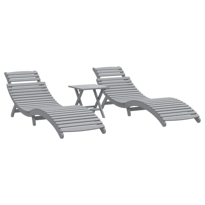 2 Sun Loungers with Table in Grey and Solid Wood Acacia - Little and Giant Explorers vidaXL