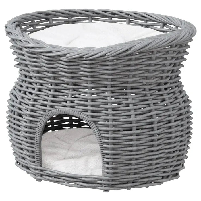2-Tier Wicker Cat Bed – Hand-Woven Grey Rattan | Cat House with Cushions PAWHUT - Little and Giant Explorers PawHut