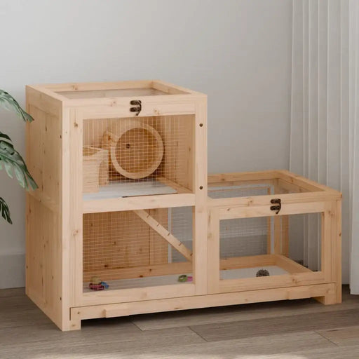 2-Tier Wooden Hamster Cage | Small Animal House - Running Wheel, Tray and Wire Mesh VIDAXL - Little and Giant Explorers vidaXL