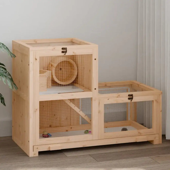 2-Tier Wooden Hamster Cage | Small Animal House - Running Wheel, Tray and Wire Mesh VIDAXL - Little and Giant Explorers vidaXL