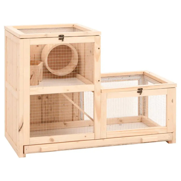 2-Tier Wooden Hamster Cage | Small Animal House - Running Wheel, Tray and Wire Mesh VIDAXL - Little and Giant Explorers vidaXL
