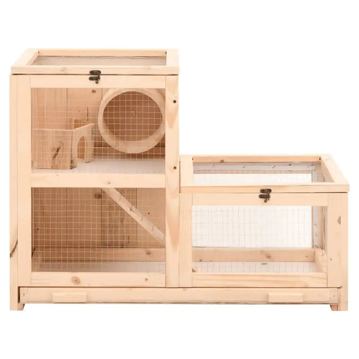 2-Tier Wooden Hamster Cage | Small Animal House - Running Wheel, Tray and Wire Mesh VIDAXL - Little and Giant Explorers vidaXL