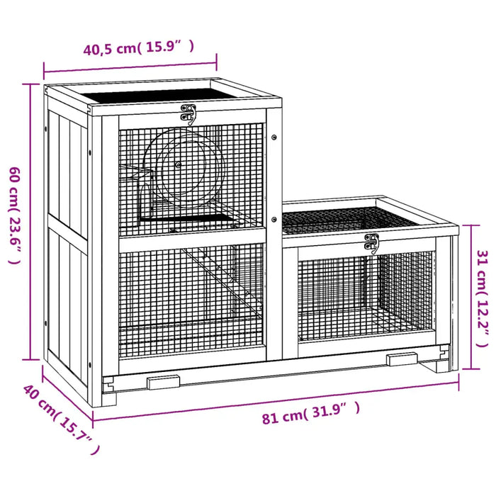 2-Tier Wooden Hamster Cage | Small Animal House - Running Wheel, Tray and Wire Mesh VIDAXL - Little and Giant Explorers vidaXL