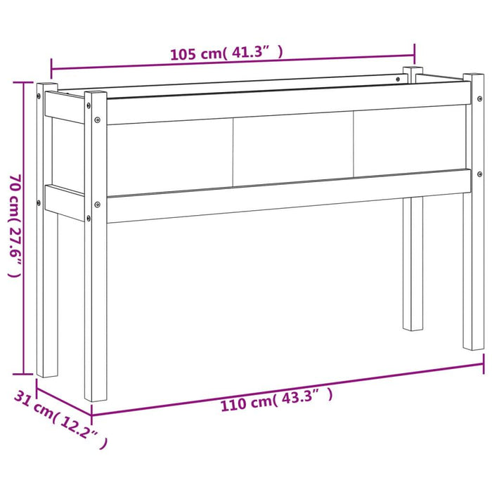 2 White Garden Planters with Legs in Solid Wood Pine (110 x 31 x 70cm) - Little and Giant Explorers vidaXL