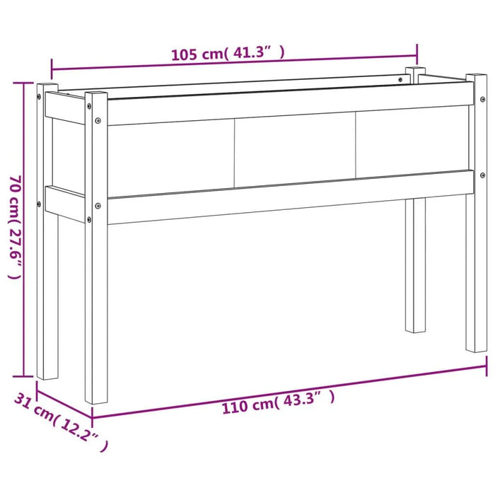 2 White Garden Planters with Legs in Solid Wood Pine (110 x 31 x 70cm) - Little and Giant Explorers vidaXL