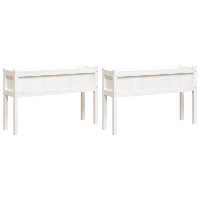 2 White Garden Planters with Legs in Solid Wood Pine (110 x 31 x 70cm) - Little and Giant Explorers vidaXL