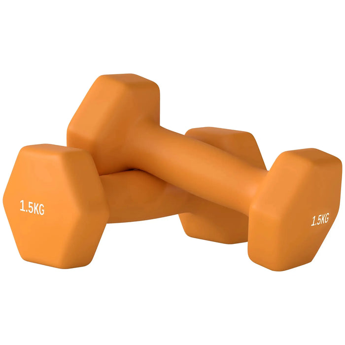 2 x 1.5kg Hexagonal Dumbbells Weights Set in Orange - Little and Giant Explorers SPORTNOW