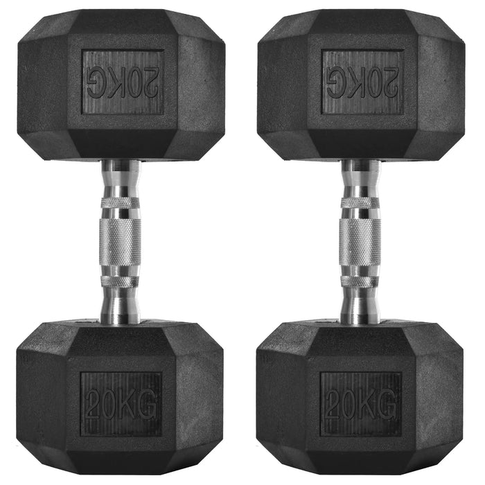 2 x 20kg Rubber Hex Dumbbell Portable Hand Weights - Little and Giant Explorers HOMCOM