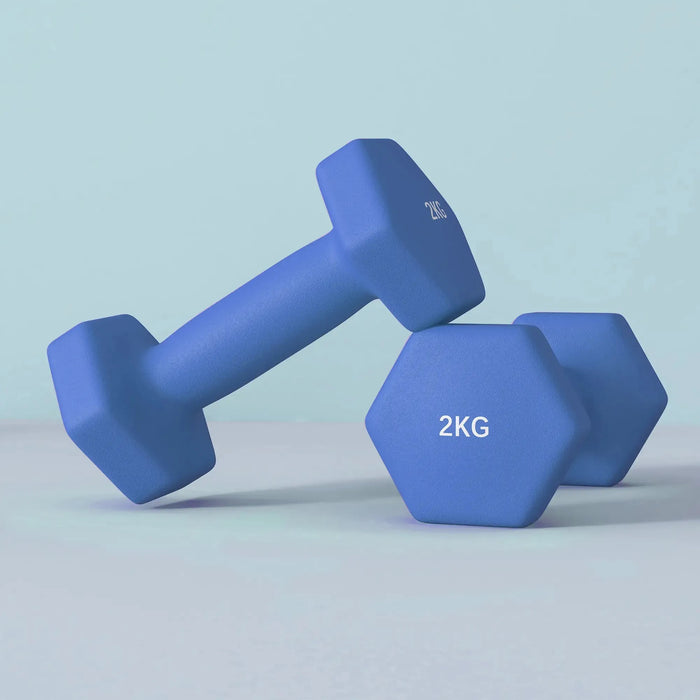 2 x 2kg Hexagonal Dumbbells Weights Set in Blue - Little and Giant Explorers SPORTNOW