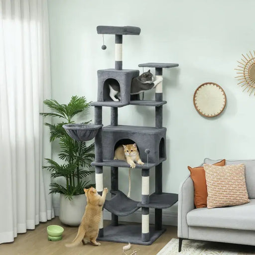 202cm Vertical Cat Tree – Dark Grey | Cat Houses, Hammocks and Perches PAWHUT - Little and Giant Explorers PawHut