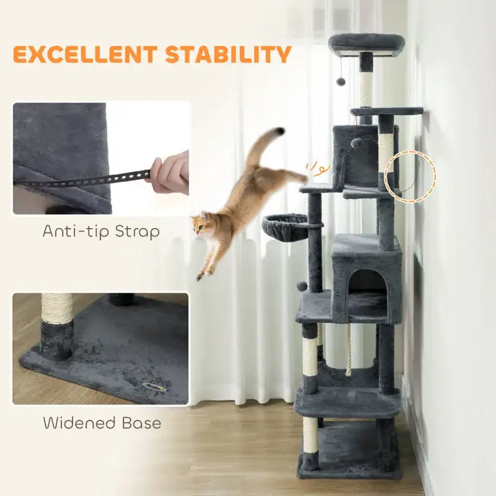 202cm Vertical Cat Tree – Dark Grey | Cat Houses, Hammocks and Perches PAWHUT - Little and Giant Explorers PawHut