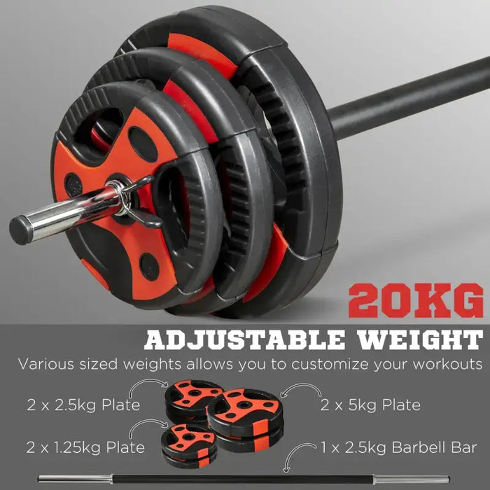 20kg Adjustable Barbell Weight Set – Red | PU Coated Plates with Non-Slip Barbell SPORTNOW - Little and Giant Explorers SPORTNOW