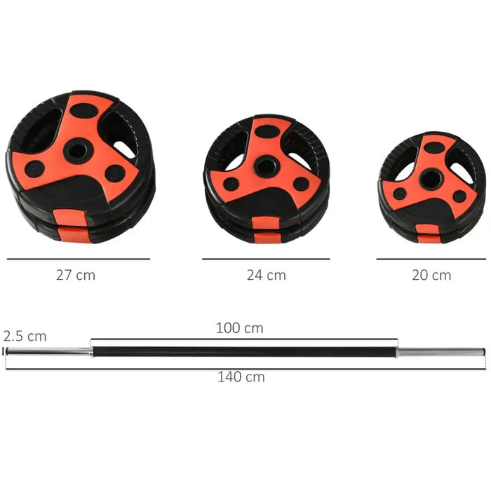 20kg Adjustable Barbell Weight Set – Red | PU Coated Plates with Non-Slip Barbell SPORTNOW - Little and Giant Explorers SPORTNOW