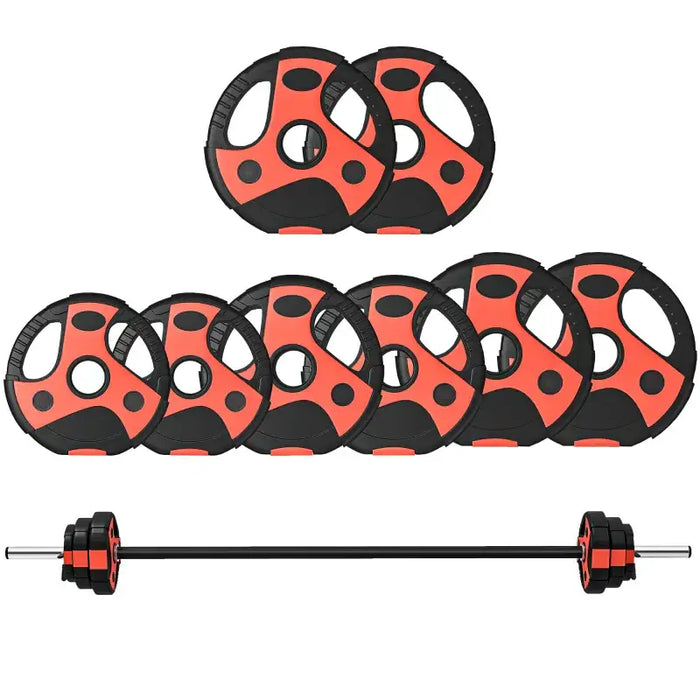 20kg Adjustable Barbell Weight Set – Red | PU Coated Plates with Non-Slip Barbell SPORTNOW - Little and Giant Explorers SPORTNOW